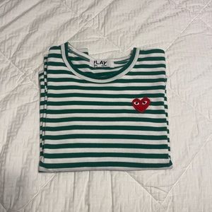 Comme des garcon green striped long sleeve shirt (size M fits like a S)